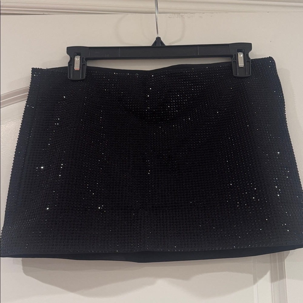 Black rhinestone mini skirt
